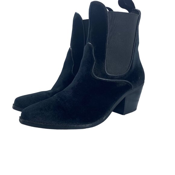 Black Tommi Velvet Ankle Boots Block Heel Elastic Side Panels Women 9 Mossimo - Picture 1 of 6